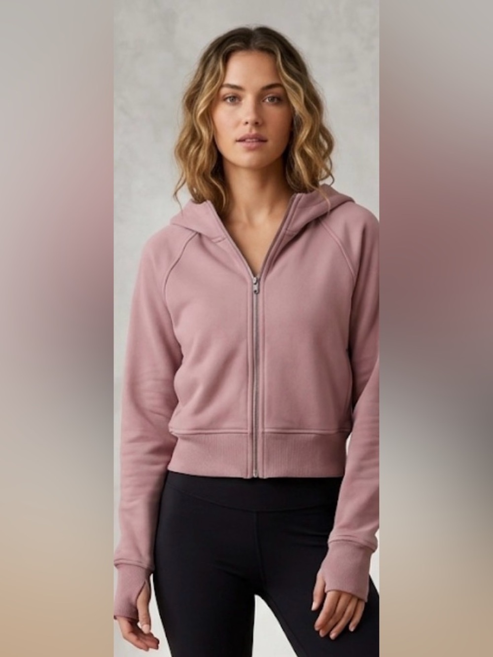 Trendy Queen -Cropped Dusty Rose Zip-Up Hooded Jacket size small like new